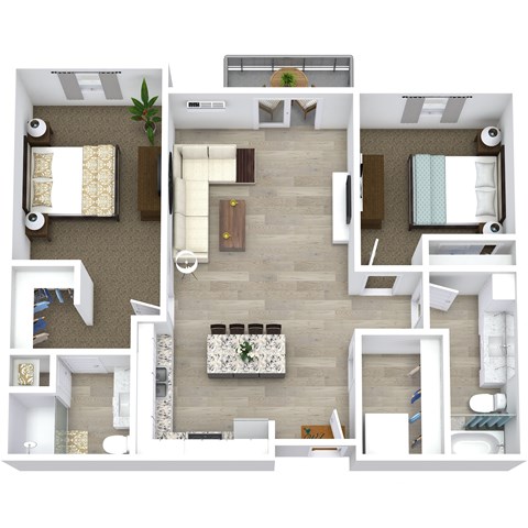 Floor plan for 2 beds, 2 baths, 1212 sqft